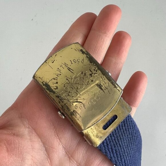 Vintage 1996 Summer Olympics GA Blue Fabric Canvas Gold Buckle Belt - Picture 3 of 10